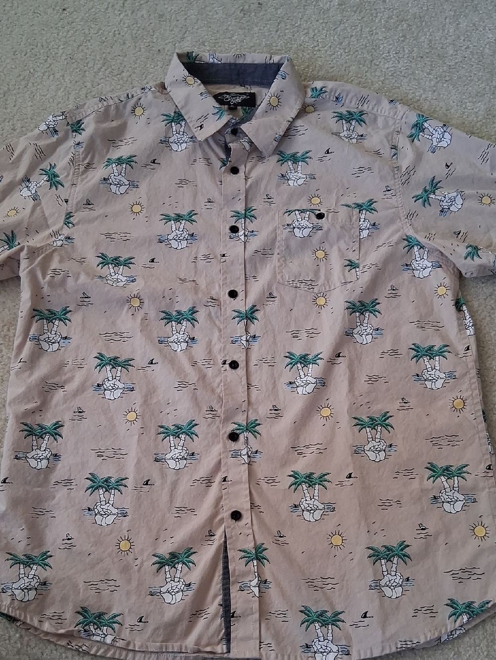 Eighty Eight Beige Short-Sleeve Tropical Print Button-Down Shirt